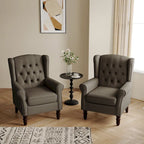 Fauteuil d'appoint à oreilles capitonné – Beige / Gris / Marron / Vert / Bleu / Taupe / Cuir, accoudoirs arrondis, 1 place