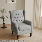 Fauteuil d'appoint à oreilles capitonné – Beige / Gris / Marron / Vert / Bleu / Taupe / Cuir, accoudoirs arrondis, 1 place