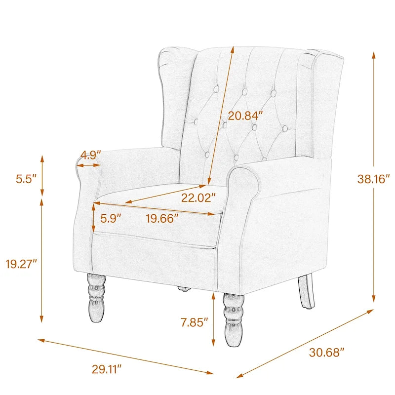 Fauteuil d'appoint à oreilles capitonné – Beige / Gris / Marron / Vert / Bleu / Taupe / Cuir, accoudoirs arrondis, 1 place