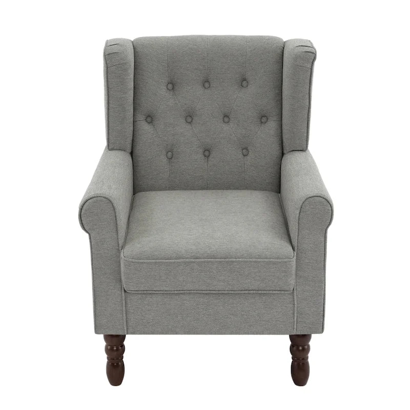 Fauteuil d'appoint à oreilles capitonné – Beige / Gris / Marron / Vert / Bleu / Taupe / Cuir, accoudoirs arrondis, 1 place