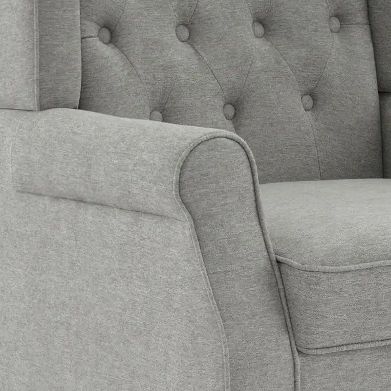 Fauteuil d'appoint à oreilles capitonné – Beige / Gris / Marron / Vert / Bleu / Taupe / Cuir, accoudoirs arrondis, 1 place