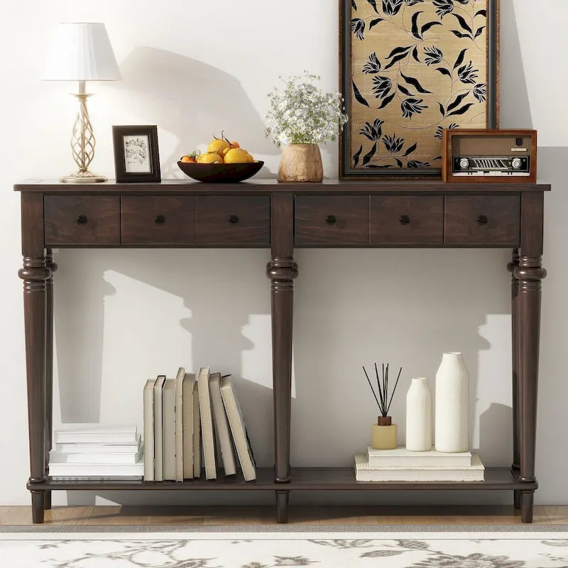 Console avec 4 tiroirs – Expresso, placage de pin, 1 place