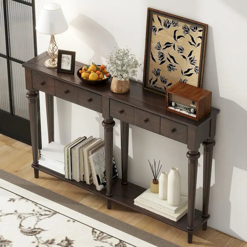 Console avec 4 tiroirs – Expresso, placage de pin, 1 place