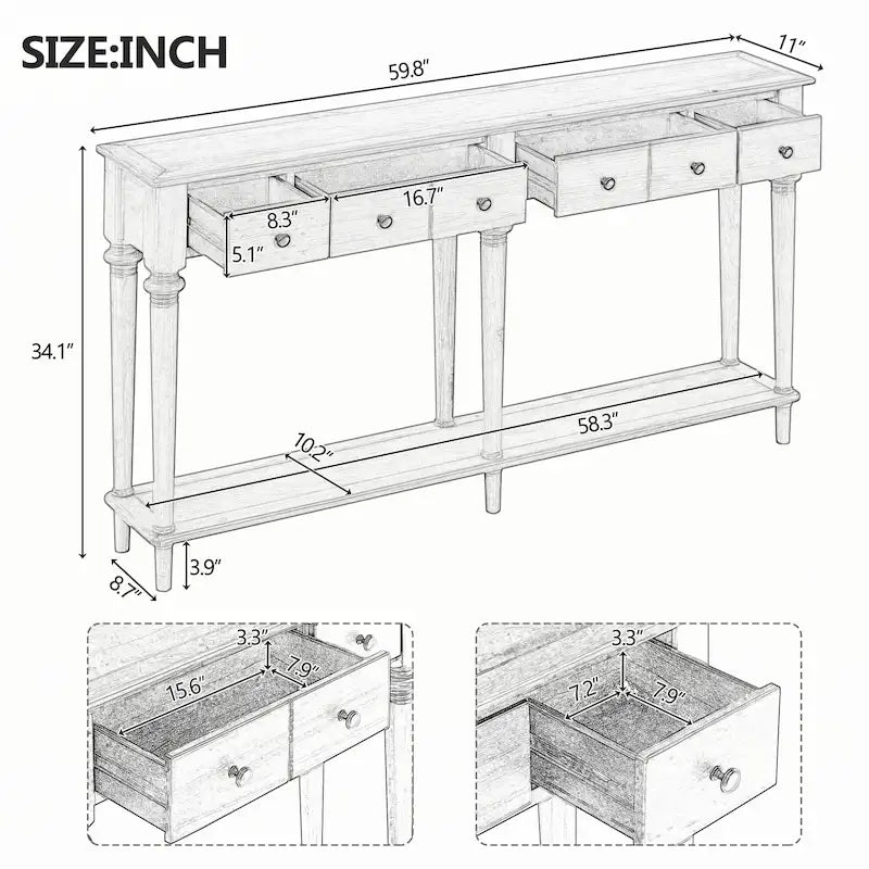 Console avec 4 tiroirs – Expresso, placage de pin, 1 place