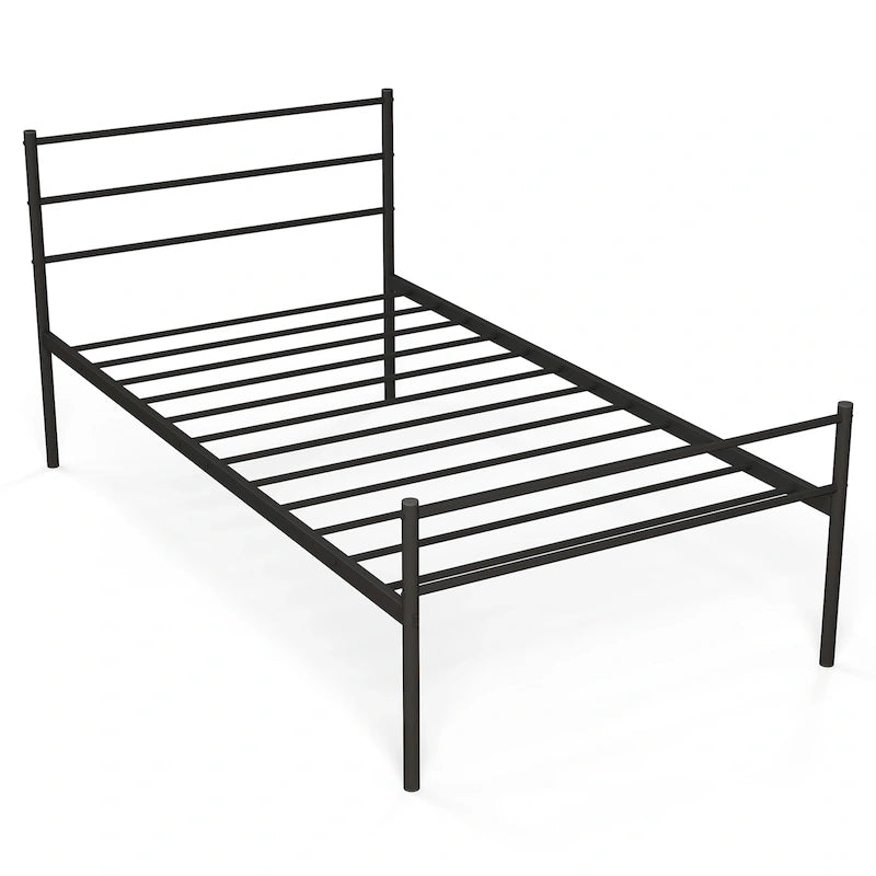 Cadre de lit double en métal avec tête et pied de lit – Noir / Argent, 12 lattes, pour 1 personne