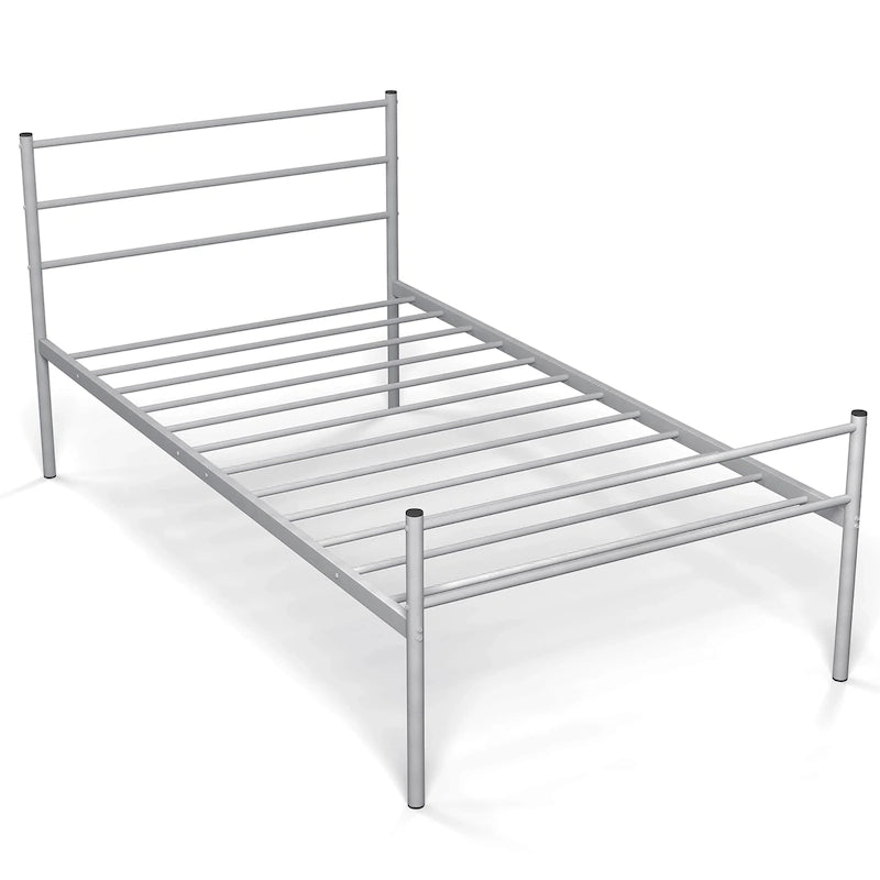 Cadre de lit double en métal avec tête et pied de lit – Noir / Argent, 12 lattes, pour 1 personne
