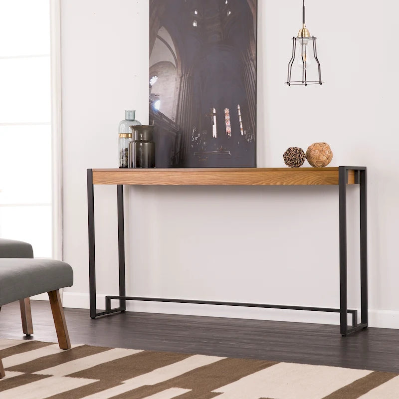 Console industrielle étroite – Chêne brûlé / Gris / Tabac / Moka / Noir, Cadre en métal, 1 place