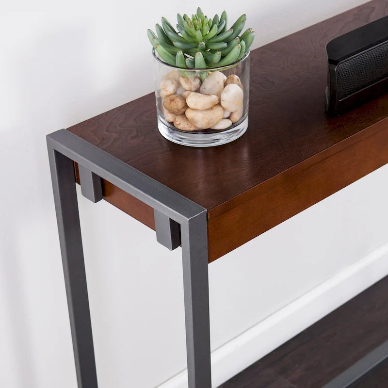 Console industrielle étroite – Chêne brûlé / Gris / Tabac / Moka / Noir, Cadre en métal, 1 place