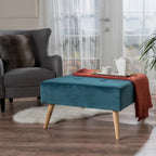 Pouf ottoman en velours du milieu du siècle – sarcelle/gris, rond, 1 place