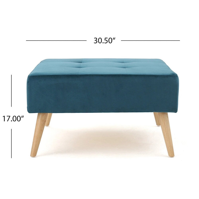 Pouf ottoman en velours du milieu du siècle – sarcelle/gris, rond, 1 place