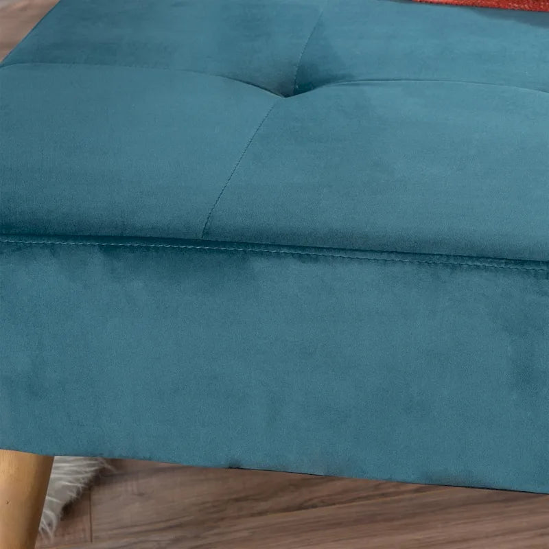 Pouf ottoman en velours du milieu du siècle – sarcelle/gris, rond, 1 place