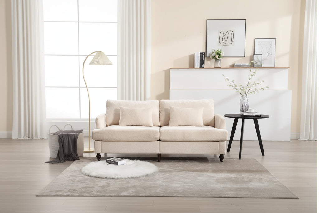 Canapé deux places moderne en chenille – Beige / Noir / Orange / Gris / Rouge bordeaux / Émeraude, Assise profonde, 2 places