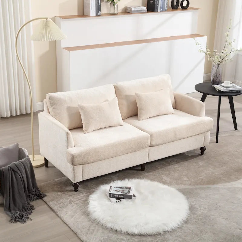 Canapé deux places moderne en chenille – Beige / Noir / Orange / Gris / Rouge bordeaux / Émeraude, Assise profonde, 2 places