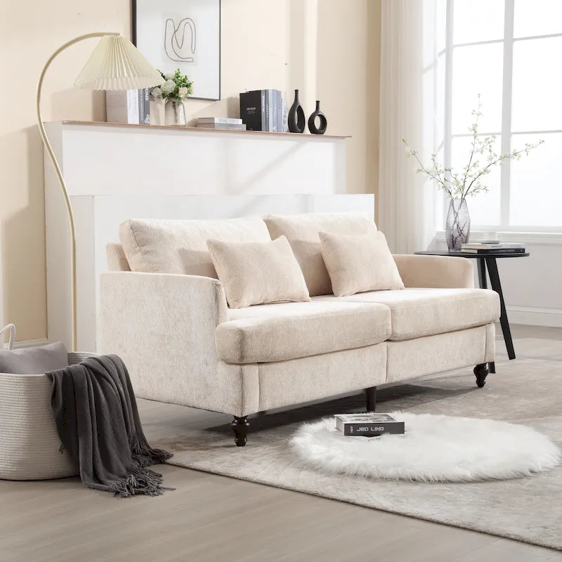 Canapé deux places moderne en chenille – Beige / Noir / Orange / Gris / Rouge bordeaux / Émeraude, Assise profonde, 2 places