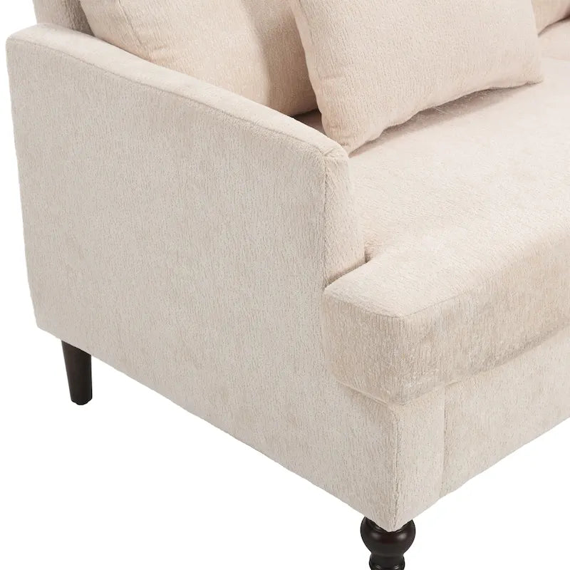 Canapé deux places moderne en chenille – Beige / Noir / Orange / Gris / Rouge bordeaux / Émeraude, Assise profonde, 2 places