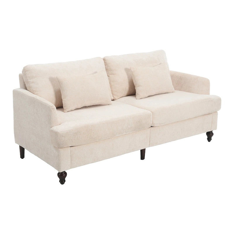 Canapé deux places moderne en chenille – Beige / Noir / Orange / Gris / Rouge bordeaux / Émeraude, Assise profonde, 2 places