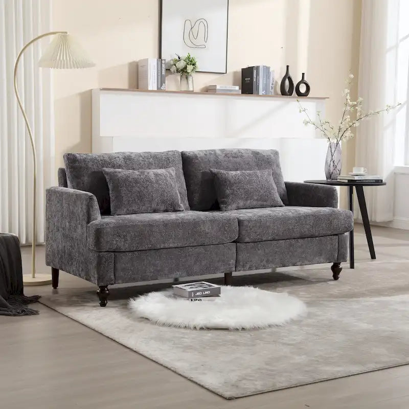 Canapé deux places moderne en chenille – Beige / Noir / Orange / Gris / Rouge bordeaux / Émeraude, Assise profonde, 2 places