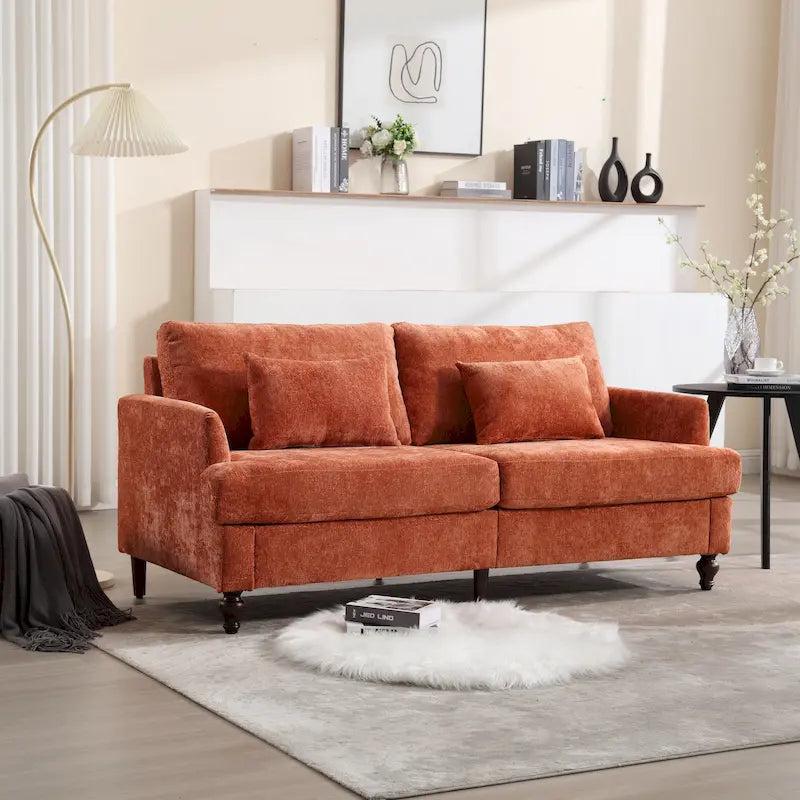 Canapé deux places moderne en chenille – Beige / Noir / Orange / Gris / Rouge bordeaux / Émeraude, Assise profonde, 2 places