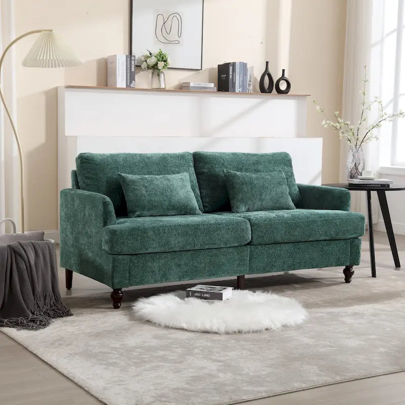 Canapé deux places moderne en chenille – Beige / Noir / Orange / Gris / Rouge bordeaux / Émeraude, Assise profonde, 2 places
