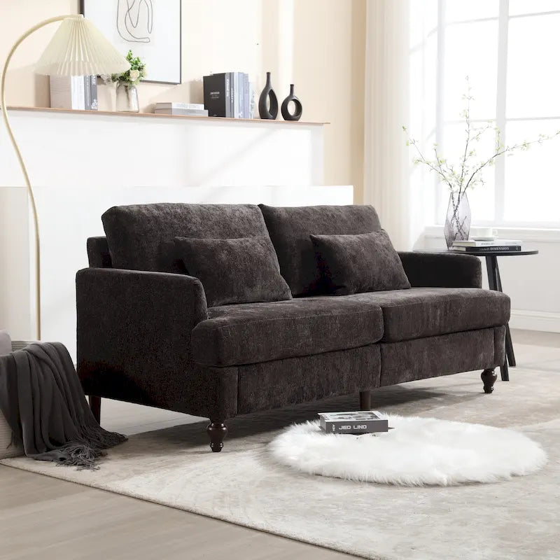 Canapé deux places moderne en chenille – Beige / Noir / Orange / Gris / Rouge bordeaux / Émeraude, Assise profonde, 2 places