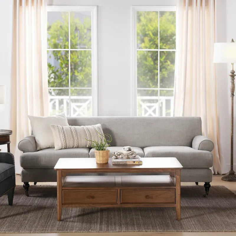 Canapé 3 places style Lawson 88" – Gris argenté / Bleu marine / Pêche / Beige / Olive / Lin / Bleu, Accoudoirs arrondis