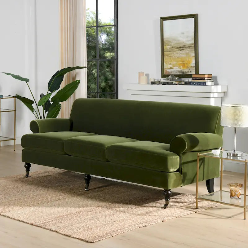 Canapé 3 places style Lawson 88" – Gris argenté / Bleu marine / Pêche / Beige / Olive / Lin / Bleu, Accoudoirs arrondis