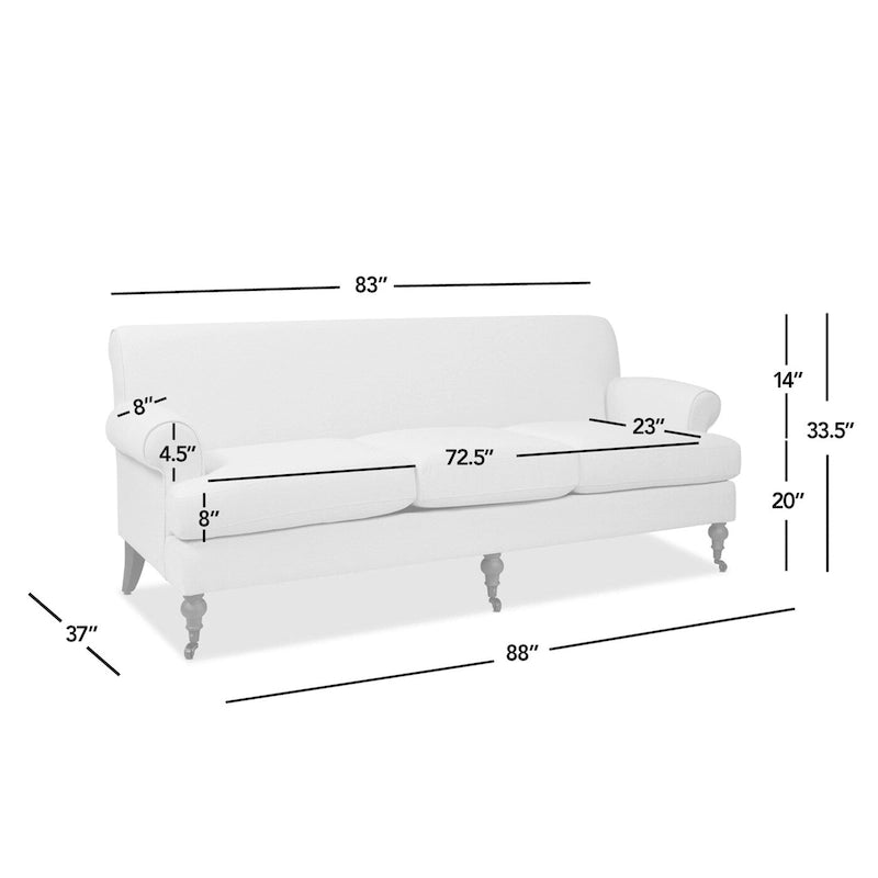 Canapé 3 places style Lawson 88" – Gris argenté / Bleu marine / Pêche / Beige / Olive / Lin / Bleu, Accoudoirs arrondis