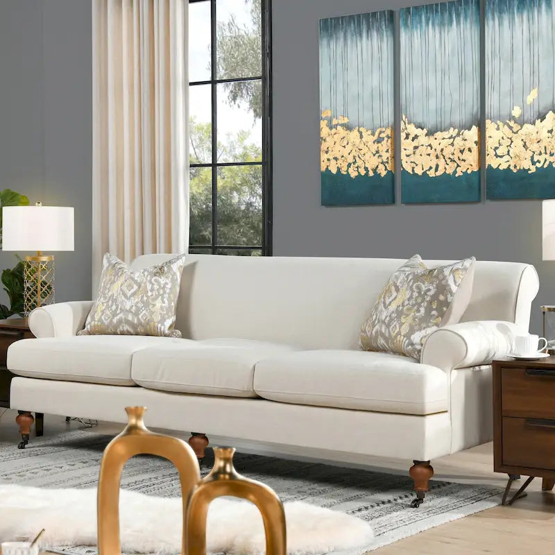 Canapé 3 places style Lawson 88" – Gris argenté / Bleu marine / Pêche / Beige / Olive / Lin / Bleu, Accoudoirs arrondis