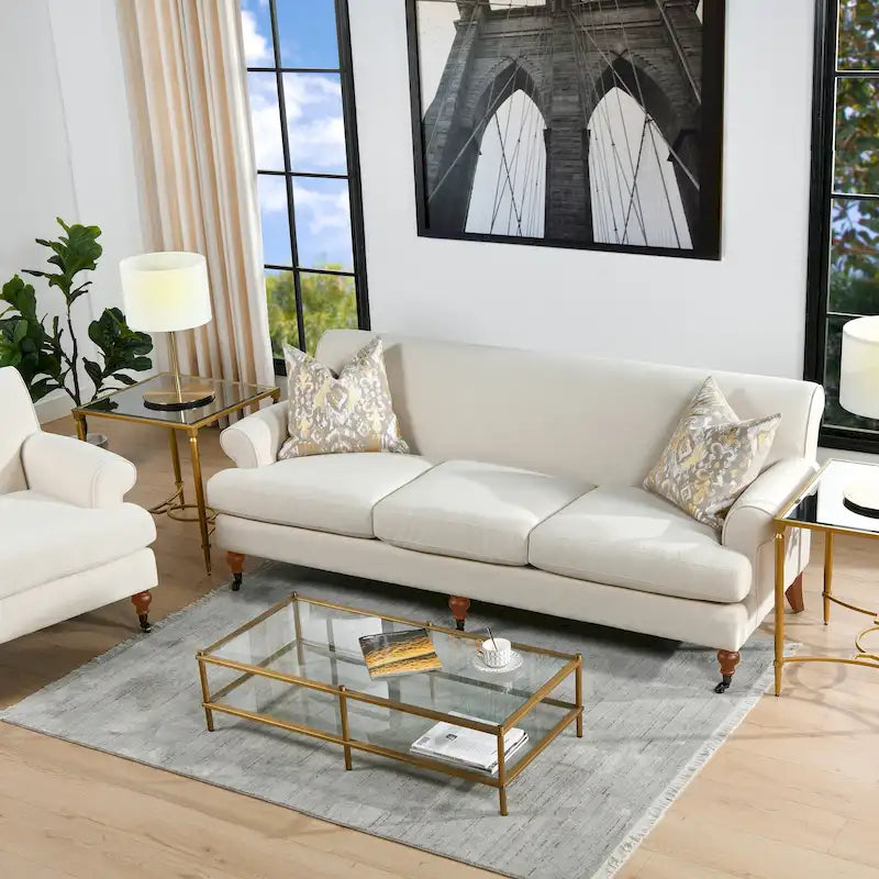 Canapé 3 places style Lawson 88" – Gris argenté / Bleu marine / Pêche / Beige / Olive / Lin / Bleu, Accoudoirs arrondis