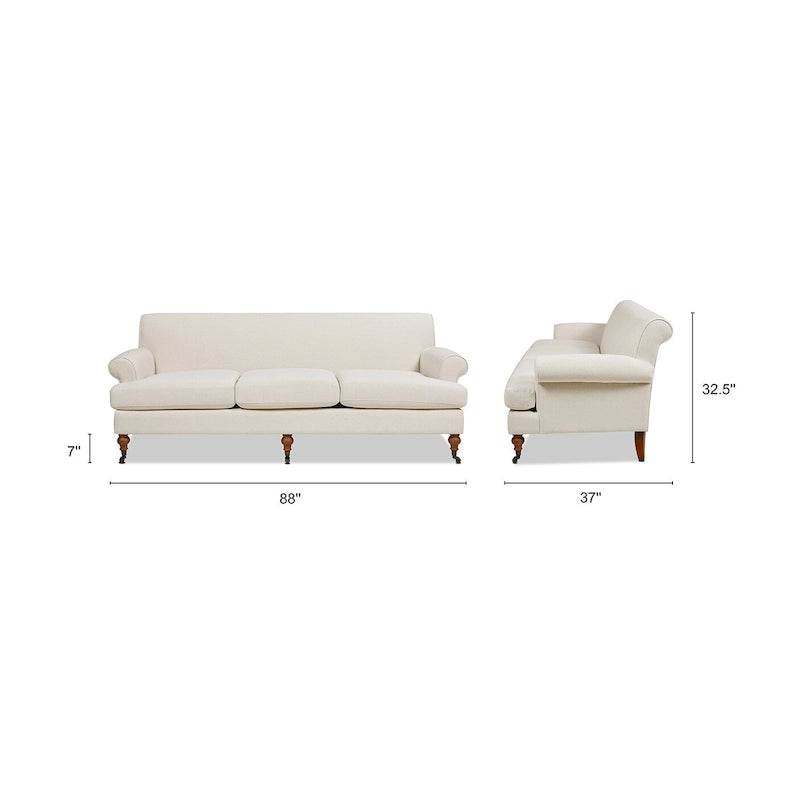 Canapé 3 places style Lawson 88" – Gris argenté / Bleu marine / Pêche / Beige / Olive / Lin / Bleu, Accoudoirs arrondis