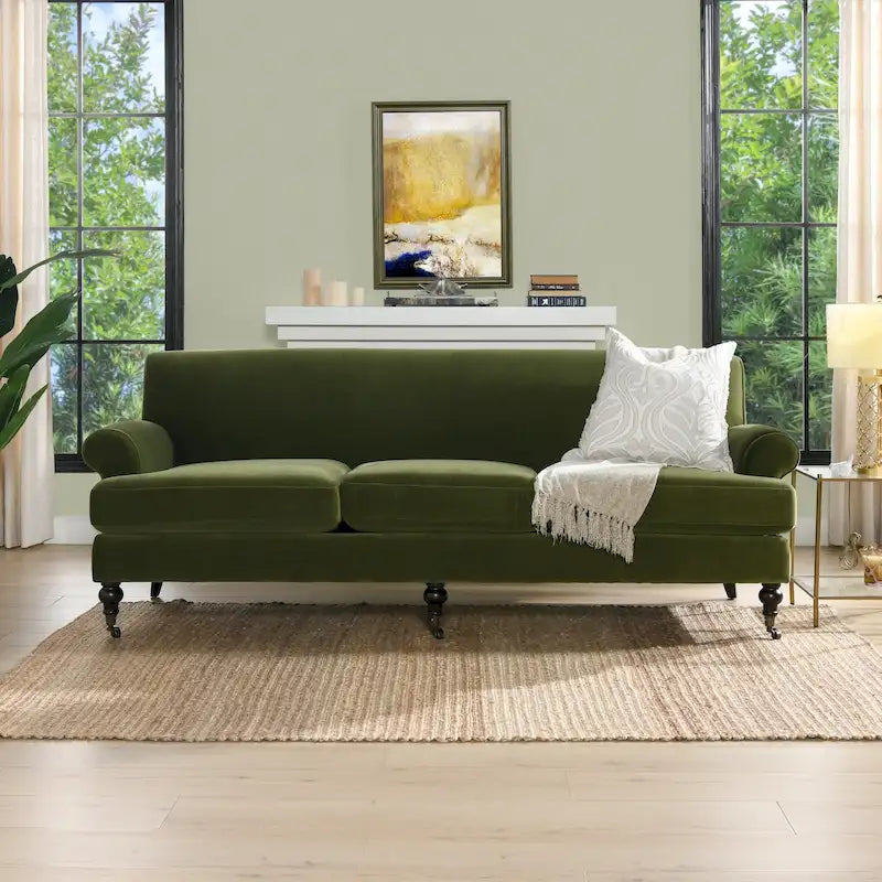Canapé 3 places style Lawson 88" – Gris argenté / Bleu marine / Pêche / Beige / Olive / Lin / Bleu, Accoudoirs arrondis