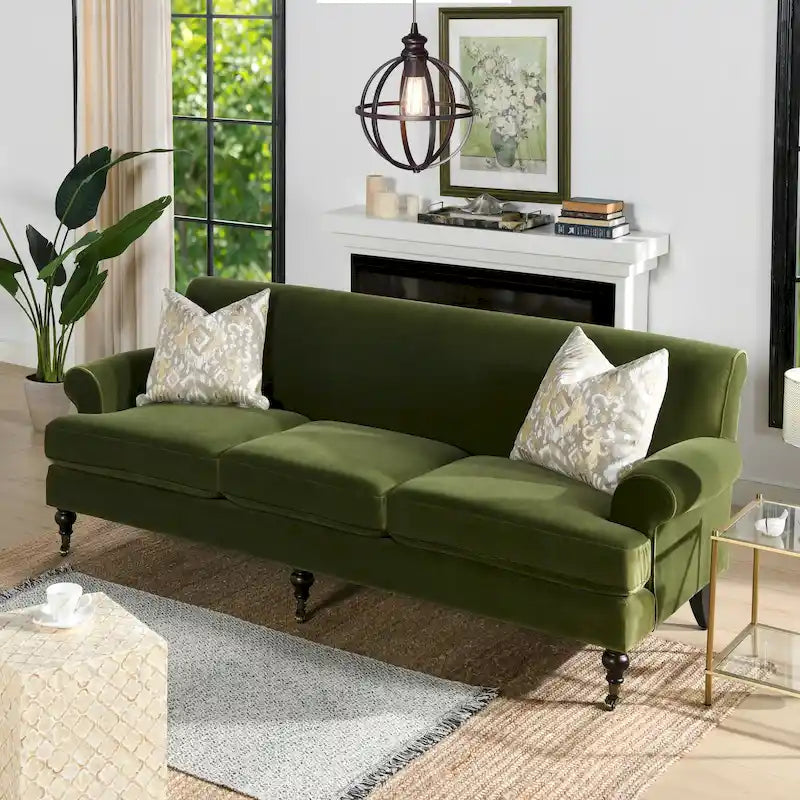 Canapé 3 places style Lawson 88" – Gris argenté / Bleu marine / Pêche / Beige / Olive / Lin / Bleu, Accoudoirs arrondis