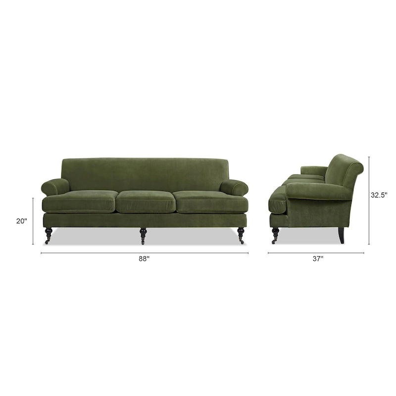 Canapé 3 places style Lawson 88" – Gris argenté / Bleu marine / Pêche / Beige / Olive / Lin / Bleu, Accoudoirs arrondis