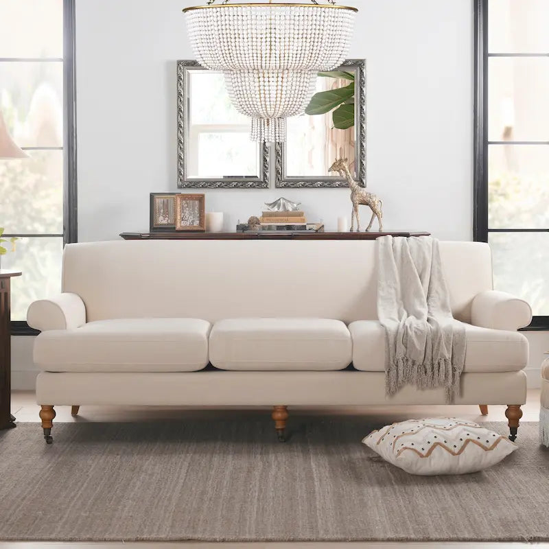 Canapé 3 places style Lawson 88" – Gris argenté / Bleu marine / Pêche / Beige / Olive / Lin / Bleu, Accoudoirs arrondis