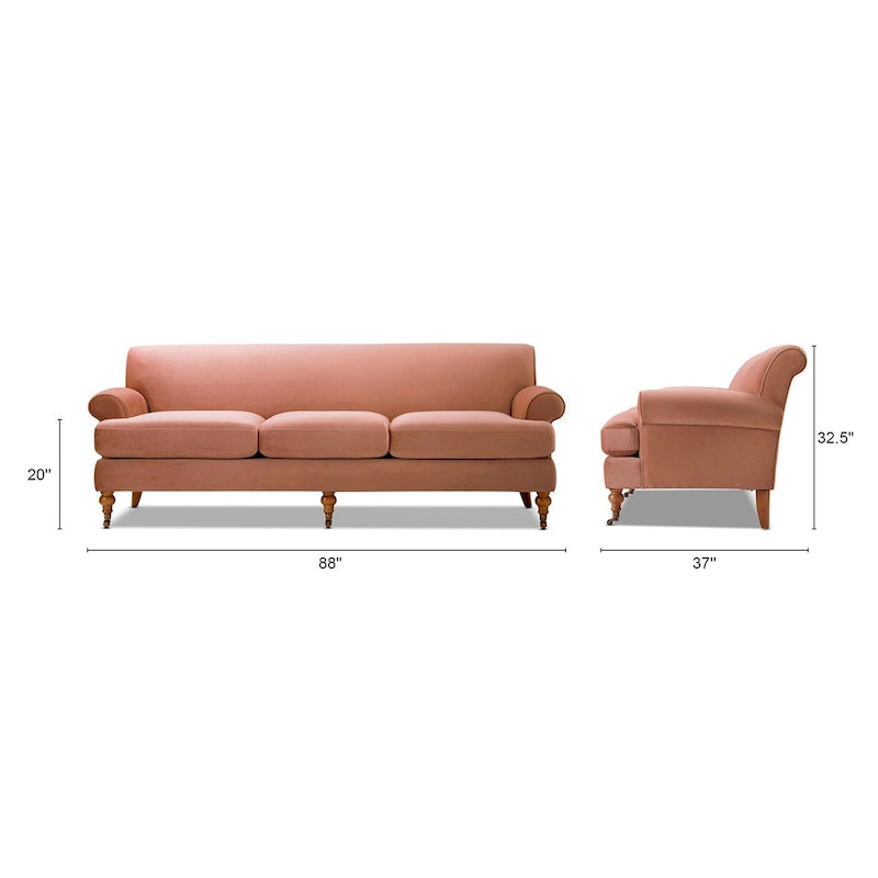 Canapé 3 places style Lawson 88" – Gris argenté / Bleu marine / Pêche / Beige / Olive / Lin / Bleu, Accoudoirs arrondis