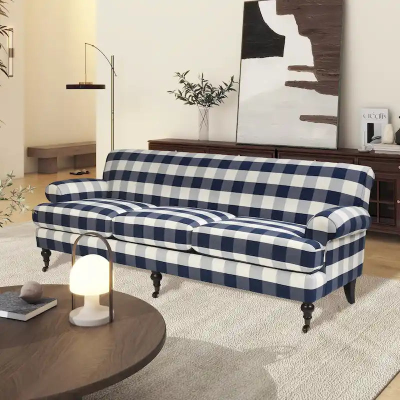 Canapé 3 places style Lawson 88" – Gris argenté / Bleu marine / Pêche / Beige / Olive / Lin / Bleu, Accoudoirs arrondis