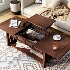 Table basse relevable de style Mission – Chêne foncé / Gris antique, 1 étagère inférieure, 2 à 4 places