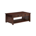 Table basse relevable de style Mission – Chêne foncé / Gris antique, 1 étagère inférieure, 2 à 4 places