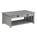Table basse relevable de style Mission – Chêne foncé / Gris antique, 1 étagère inférieure, 2 à 4 places