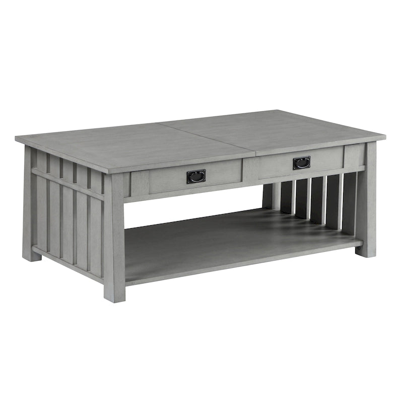 Table basse relevable de style Mission – Chêne foncé / Gris antique, 1 étagère inférieure, 2 à 4 places