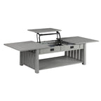 Table basse relevable de style Mission – Chêne foncé / Gris antique, 1 étagère inférieure, 2 à 4 places