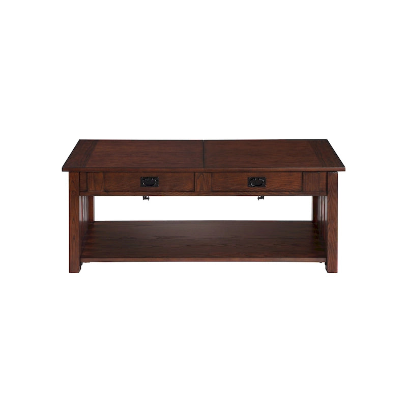 Table basse relevable de style Mission – Chêne foncé / Gris antique, 1 étagère inférieure, 2 à 4 places