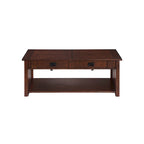 Table basse relevable de style Mission – Chêne foncé / Gris antique, 1 étagère inférieure, 2 à 4 places