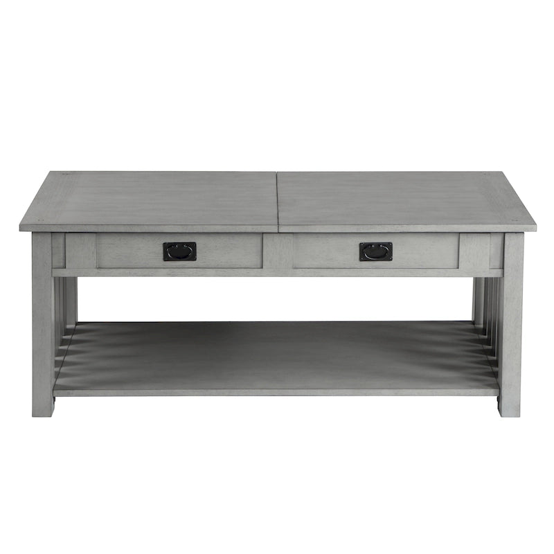 Table basse relevable de style Mission – Chêne foncé / Gris antique, 1 étagère inférieure, 2 à 4 places