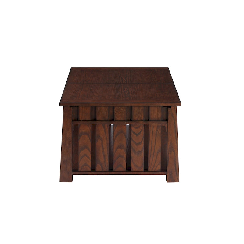 Table basse relevable de style Mission – Chêne foncé / Gris antique, 1 étagère inférieure, 2 à 4 places