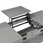 Table basse relevable de style Mission – Chêne foncé / Gris antique, 1 étagère inférieure, 2 à 4 places