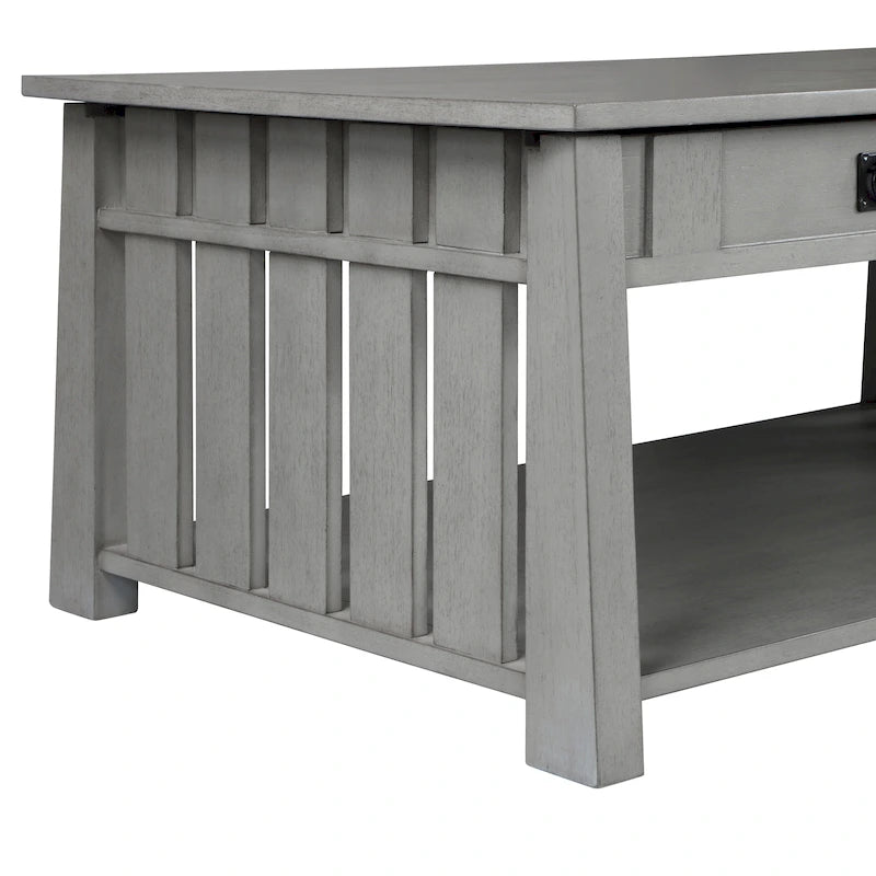 Table basse relevable de style Mission – Chêne foncé / Gris antique, 1 étagère inférieure, 2 à 4 places