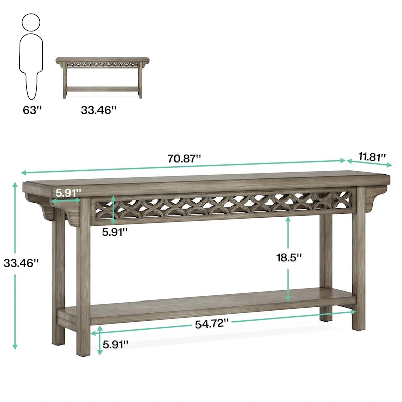 Table console de ferme en bois massif – Gris / Cerise / Marron / Gris, étroite, 1 place