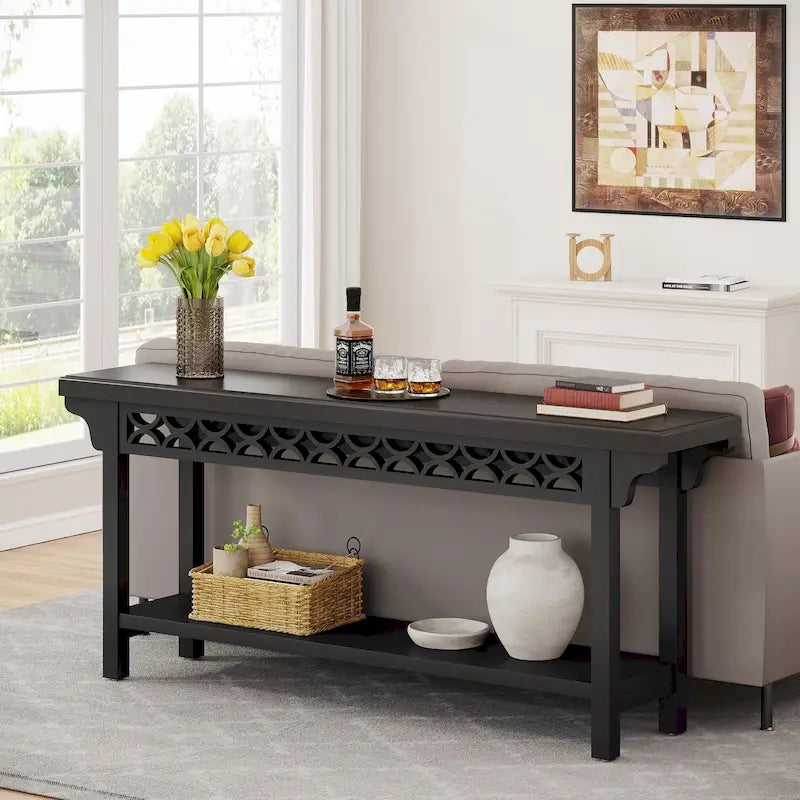 Table console de ferme en bois massif – Gris / Cerise / Marron / Gris, étroite, 1 place