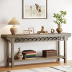Table console de ferme en bois massif – Gris / Cerise / Marron / Gris, étroite, 1 place
